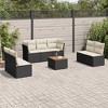 vidaXL 8 Piece Patio Sofa Set with Cushions Black Poly Rattan - Black and Cream 2x Corner + 5x Middle + Table - 2 of 4
