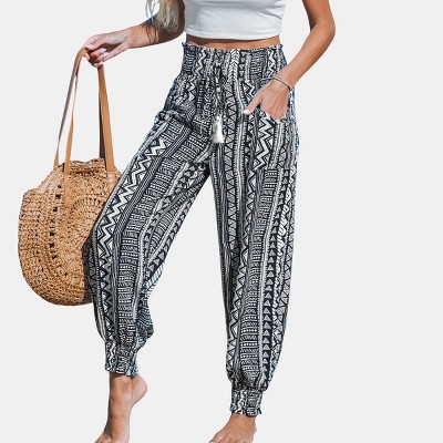 Women's Geometric Tassel Tie Tapered Leg Pants -Cupshe