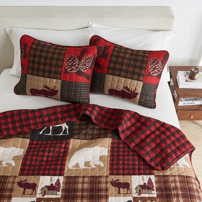 Rustic Hemlock Red/Brown Twin Reversible Microfiber Quilt Set