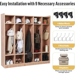 5-Section Classroom Coat Locker with 10 Cubbies, 4 Casters, 5 Hooks, and 2 Storage Boxes - Perfect for Daycare or Home Use - 1 of 4