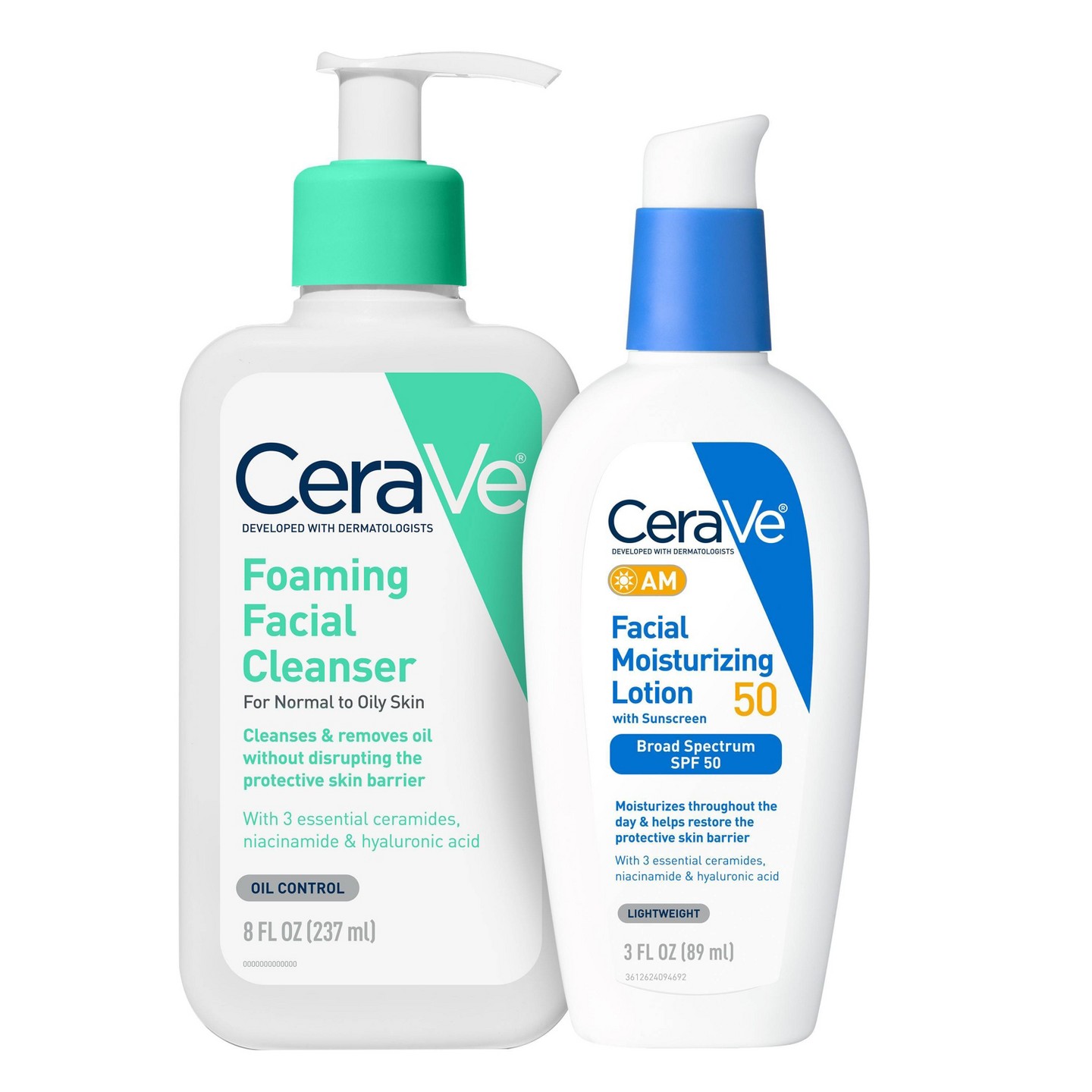 Набор CeraVe: пенка для умывания 8 fl oz и лосьон для лица AM SPF 50 3 fl oz — фото 1