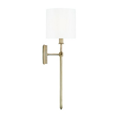 Claire Brushed Champagne 2-Light Wall Sconce with White Fabric Shade