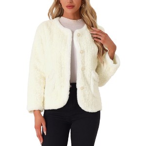 Allegra K Women's Faux Fur Single Breasted Long Sleeve Plush Warm Winter Coat - 1 of 4