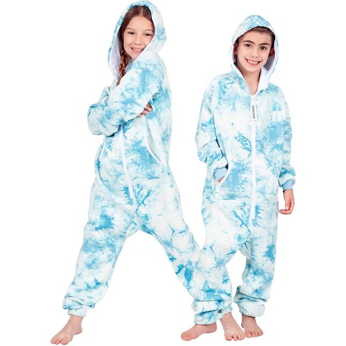 Joggies TieDye Blue Footless Hoodie One Piece Onesie Kids XSmall Fits 3 10 4 1