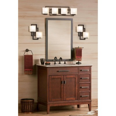 Bronze 30" Geometric 4-Light Wall Fixture with Opal Glass Shades