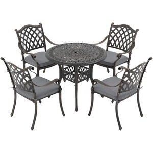 SUGOLD 5 Piece Patio Furniture Dining Set, Cast Aluminum Outdoor Dining Chairs and Table Set with Umbrella Hole, Stackable Chairs, Antique Bronze - 1 of 1