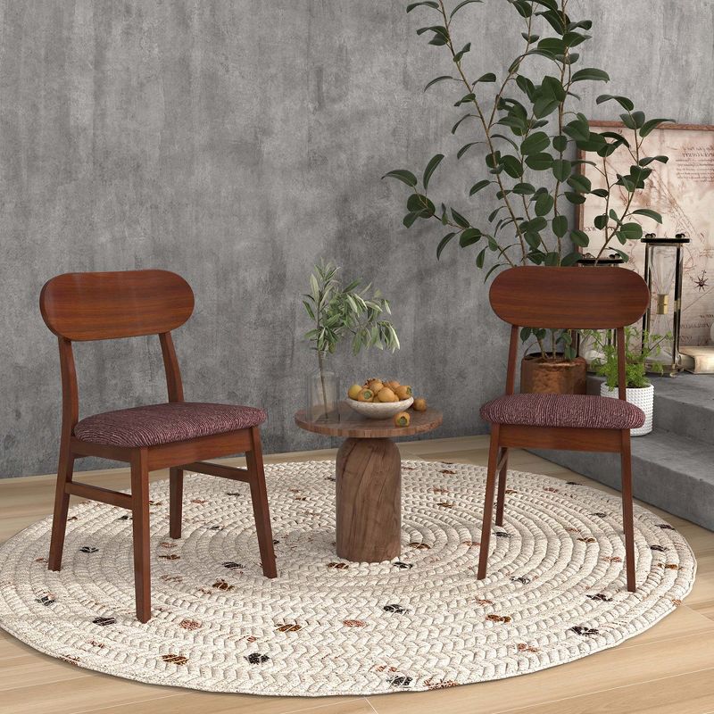 Costway Set of 2 Wooden Dining Chairs Mid-Century Upholstered Fabric Padded Seat Kitchen, 2 of 10