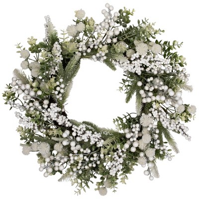 Northlight Glittered Berries and Eucalyptus Artificial Christmas Wreath - 24" - Unlit