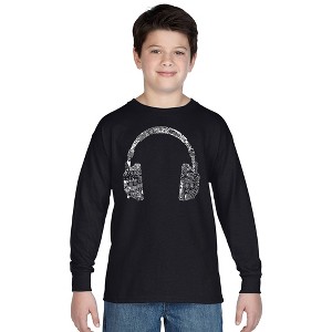 LA Pop Art Boy's Word Art Long Sleeve - HEADPHONES - LANGUAGES - 1 of 4