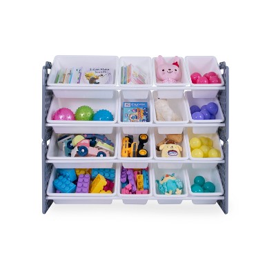 Gray and White Multi-Bin Toy Organizer with Play Panel