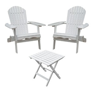 Northbeam Outdoor Portable Foldable Wooden Adirondack Deck Lounge Chair, White, 2 Pack & Merry Products Acacia Hardwood Flat Folding Side Table, White - 1 of 4