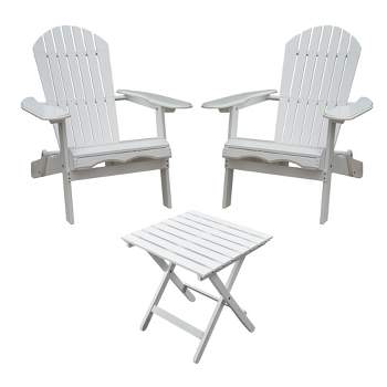 Northbeam Outdoor Portable Foldable Wooden Adirondack Deck Lounge Chair, White, 2 Pack & Merry Products Acacia Hardwood Flat Folding Side Table, White