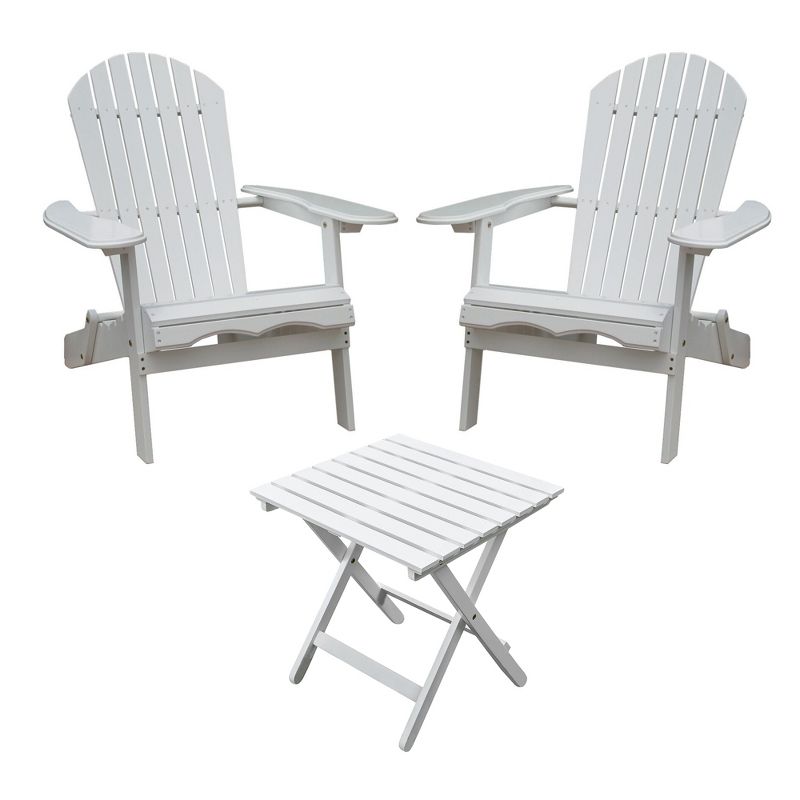 Northbeam Outdoor Portable Foldable Wooden Adirondack Deck Lounge Chair, White, 2 Pack & Merry Products Acacia Hardwood Flat Folding Side Table, White, 1 of 7