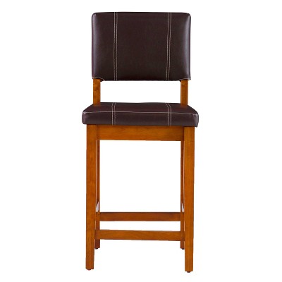 Milano 24" Medium Walnut and Dark Brown Faux Leather Counter Stool