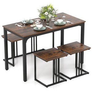 Tangkula 4-Piece Dining Table Set Industrial Kitchen Table Set w/ Bench & 2 Stools - 1 of 4