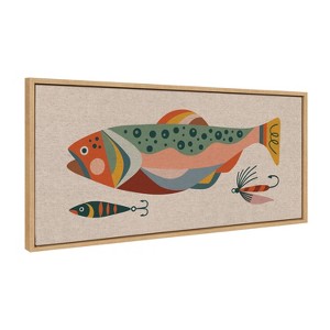 Kate and Laurel Sylvie Gone Fishing Neutral Linen Texture Framed Canvas by Rachel Lee of My Dream Wall - 1 of 4