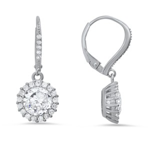 Queen Jewels Sterling Silver CZ Halo Leverback Earrings - 1 of 1