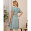 Womens Maternity Dress Ruffled Shirred Dress Floral Sundress with Flutter Cap Sleeve V Neck Flowy Midi Dress Flowy Gathered Hem Dress - 4 of 4