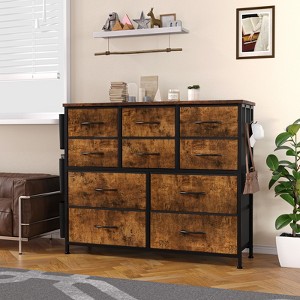 10-Drawer Fabric Dresser & Media Console - Storage Tower with Steel Frame, Wood Top for Bedroom, Living Room, Entryway - 1 of 4