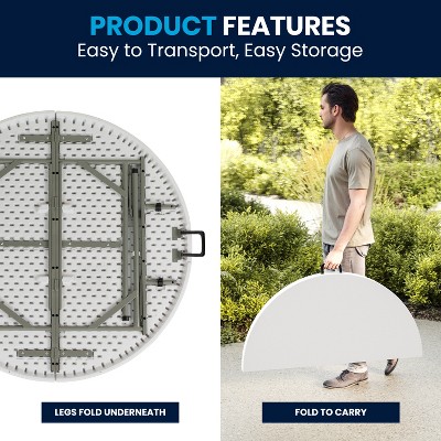 Gray Metal Frame Round White Plastic Folding Table