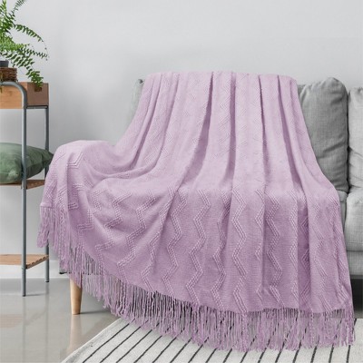 Lavender Purple Knitted Fleece Reversible Throw Blanket