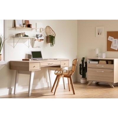Soft Elm Scandinavian Computer Desk with Power Outlet and USB Ports
