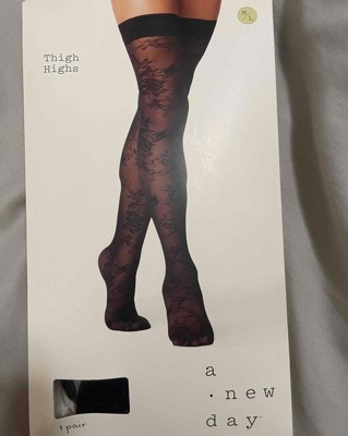 Women's Sheer Floral Thigh Highs - A New Day™ Black S/m : Target