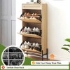 3-Tier Flip Drawer Shoe Cabinet – Narrow Rattan Organizer with Metal Legs for Entryway - 4 of 4