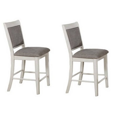 Set of 2 Fabric Upholstered Wooden Counter Height Barstools Gray/White - Benzara