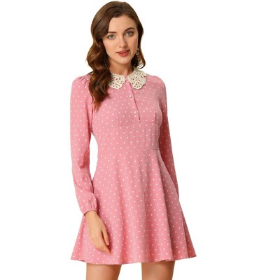 Allegra K Women's A-Line Long Sleeve Front Button Down Lace-Collar Mini Dresses