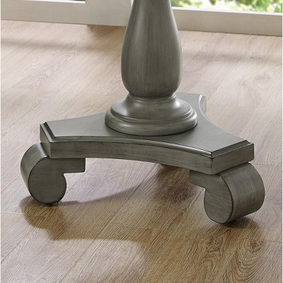Elegant Gray Wood Pedestal Round End Table, 26"W x 26.5"H