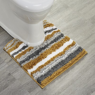 Mustard and Gray Striped Polyester Bath Rug Set