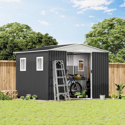 Metal Garden Shed with Lockable Door and Windows,Aluminum Alloy Frame Outdoor Storage Shed,Weatherproof Metal Utility Tool Shed-Coolbibila