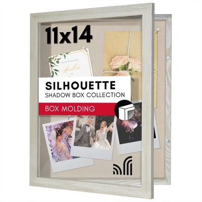 Americanflat Front Opening 11x14 Shadow Box Frame with Shatter-Resistant Glass, Silhouette Collection, Shadow Box Display Case for Tabletop, Grey Wood