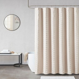 PAGED 72x72 Inch Shower Curtain Modern Shower Curtain with Soft Fabric Pom Poms for Bathroom, Machine Washable - 1 of 4