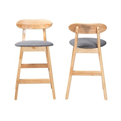 Ulyana Fabric and Wood Counter Stool - Baxton Studio