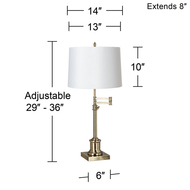 360 Lighting Traditional Swing Arm Desk Table Lamp Adjustable Height 36" Tall Antique Brass White Hardback Drum Shade Living Room Bedroom, 3 of 4