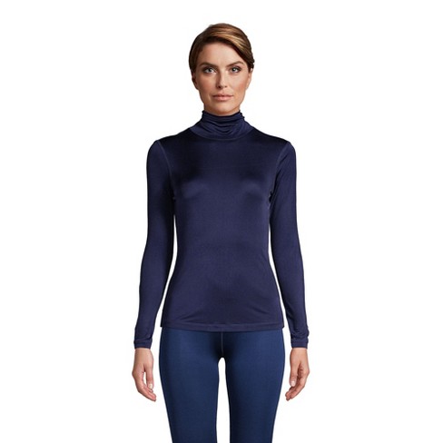 Lands' End Women's Silk Interlock Thermal Long Underwear Base Layer  Turtleneck Top - X Large - Deep Sea Navy