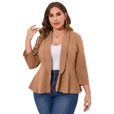 Whizmax Women Plus Size Casual Blazer Open Front Long Sleeve Work Office Cardigan Jackets,dark khaki,4XL