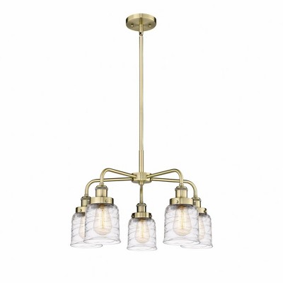 Bell - 5 Light Stem Hung Chandelier In Art Deco Style-14.75 Inches Tall and 23 Inches Wide