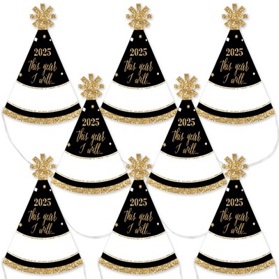 Big Dot of Happiness New Year's Eve - Gold - Mini Cone 2025 New Years Eve Resolution Party Hats - Small Little Party Hats - Set of 8