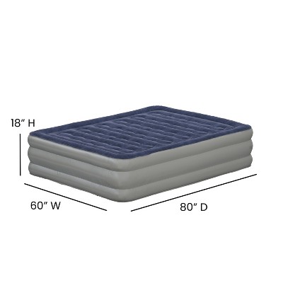 Queen Size Navy and Gray Raised Air Mattress with Built-in Pump