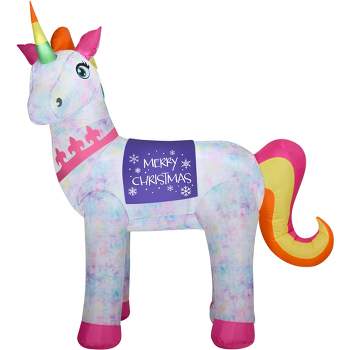 Gemmy  Airblown Inflatable Tie Dye Unicorn w/Multi Banners w/LED (HD), 7 ft Tall