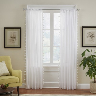Elrene Bianca Sheer Boho Single Window Curtain Panel with Tassels - 52" x 84" - Elrene Home Fashions