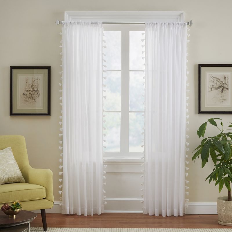 Bianca Sheer Boho Single Window Curtain Panel with Tassels - 52" x 84" - Elrene Home Fashions, 1 of 6