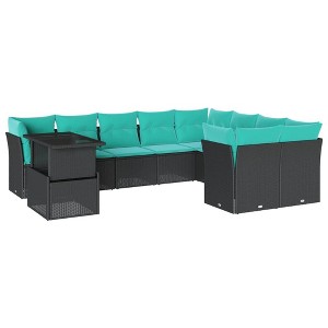 vidaXL 10 Piece Garden Sofa Set with Cushions Black Poly Rattan - Black - 1 of 4