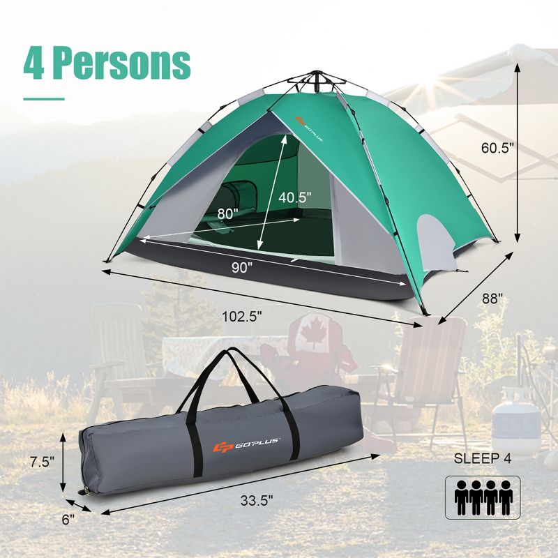 Costway 4 Person Instant Pop-up Camping Tent 2-in-1 Double-Layer Waterproof Tent, 5 of 11