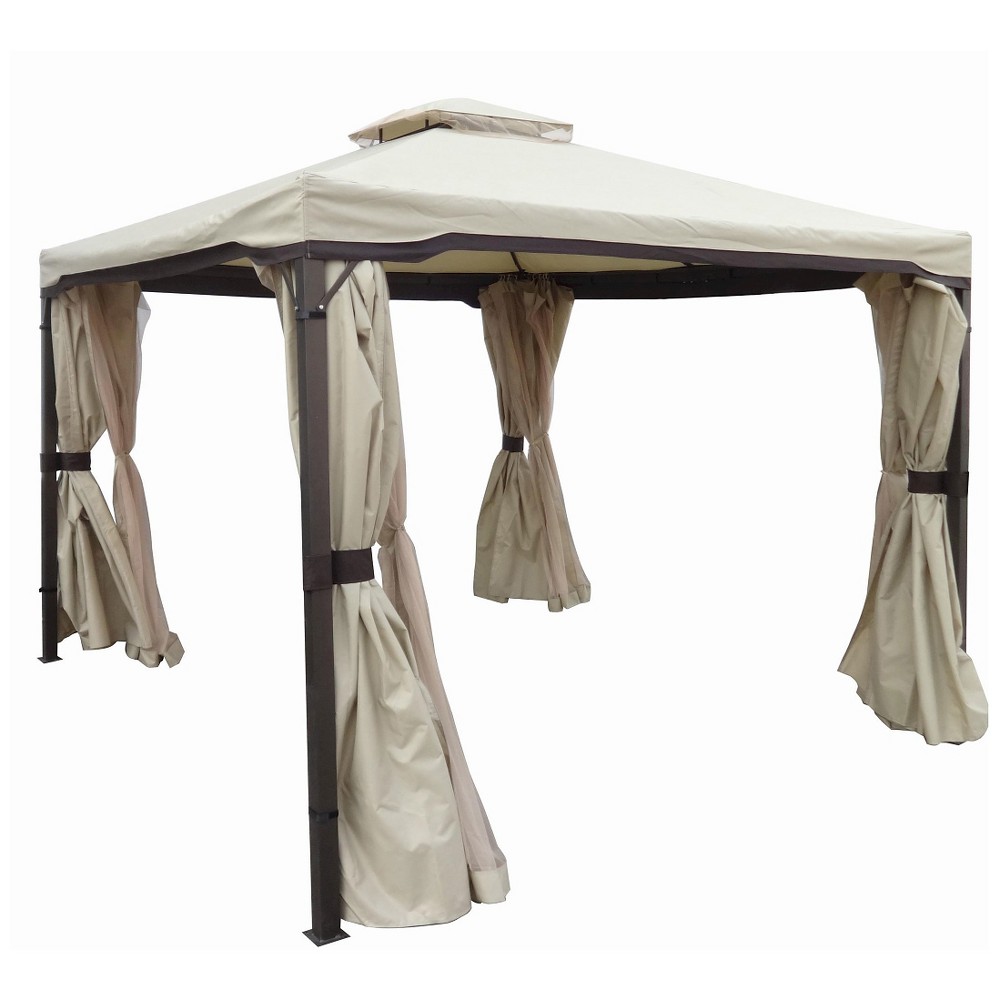 Skyline 10' x 10' Steel Patio Gazebo -Beige - Christopher Knight Home: Outdoor Shelter with Netting, Rust & Water Resistant