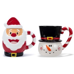 100 North Santa and Snowman 16 ounce Dolomite Ceramic Christmas Holiday Festive Coffee Tea Cup Mugs For Your Favorite Morning Brew Pack of 2 - 1 of 4
