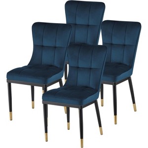 Bekrvio Dining Chairs -Modern Velvet Waffle High Back,Upholstered Armless Accent Side Chairs with Metal Legs for Dining/Living Room - 1 of 4